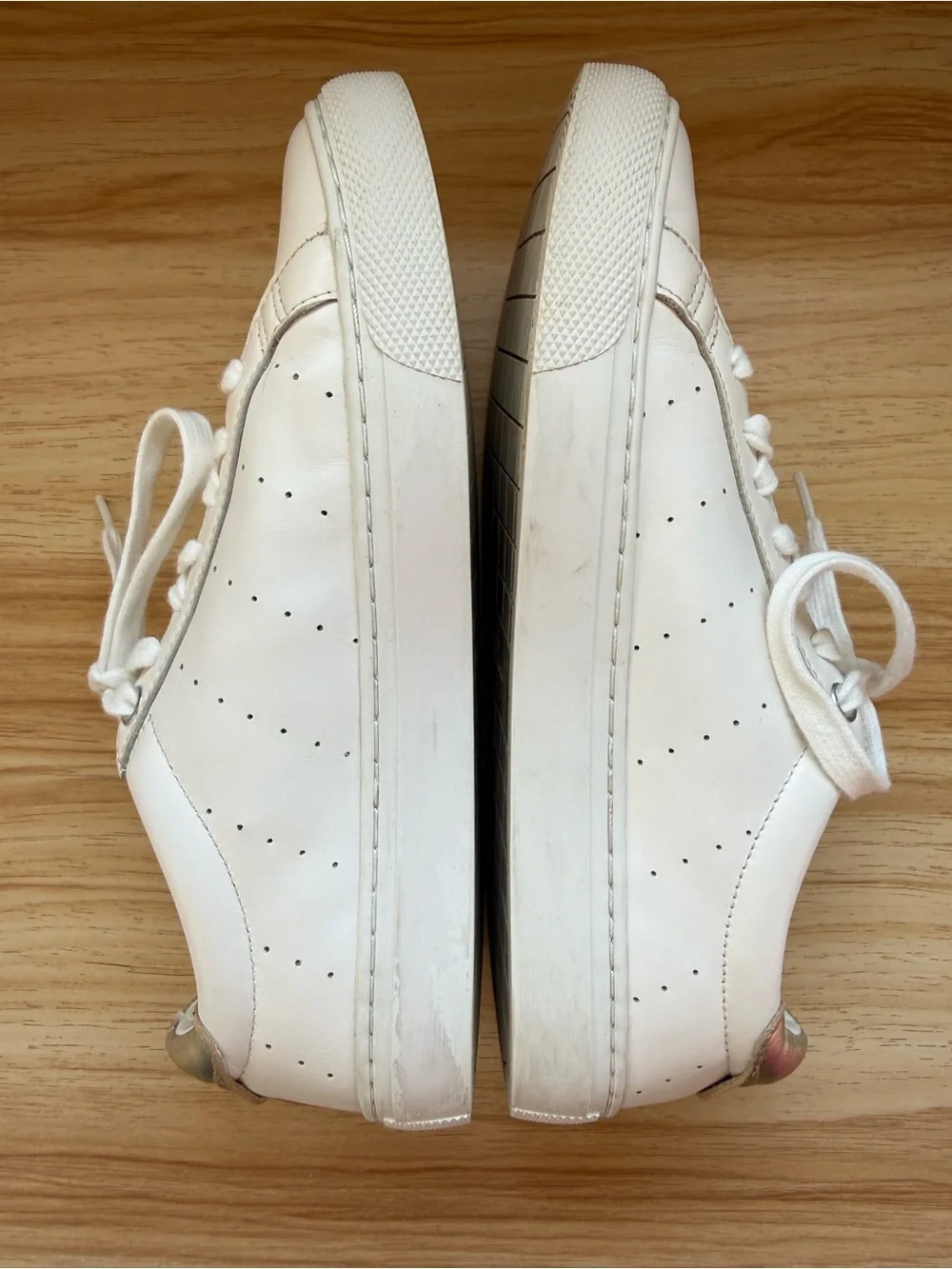 J.Crew Saturday White Leather Sneakers Gold Heel Tab Sz 7.5 Runs Big